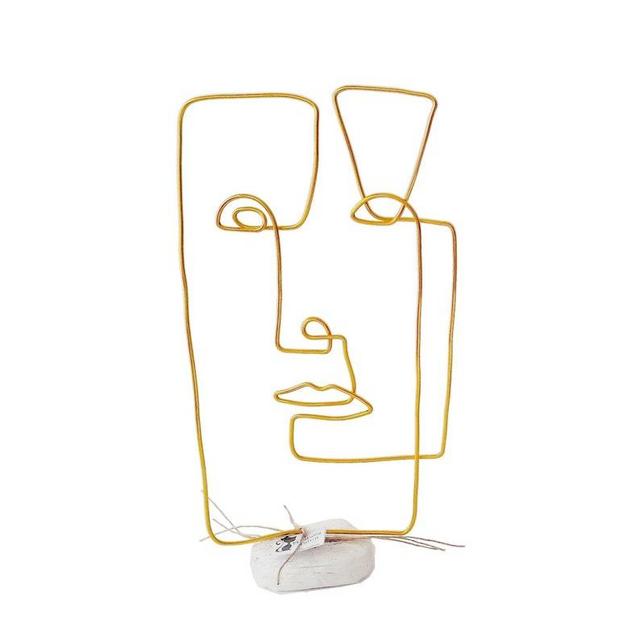 Cubist face no1, minimalistic art home decoration object (9.3"x4.9")