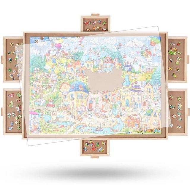 ALL4JIG 2000 Pieces Rotating Puzzle Board with 6 Drawers and Cover,29.6"x41.3"Portable Wooden Jigsaw Puzzle Table for Adults,Lazy Susan Spinning Puzzle Boards Birthday Gift for mom