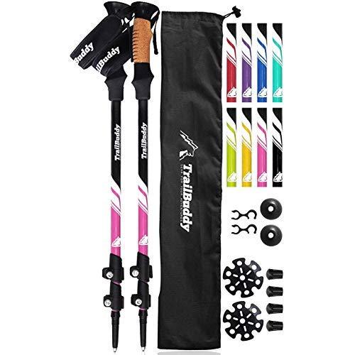 TrailBuddy Trekking Poles - 2-pc Pack Adjustable Hiking or Walking Sticks - Strong, Lightweight Aluminum 7075 - Quick Adjust Flip-Lock - Cork Grip, Padded Strap
