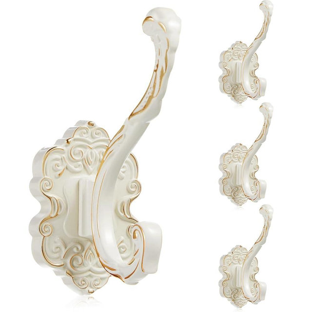 Zonon 4 Pcs Vintage Coat Hooks Antique White Wall Hooks for Hanging Purse Hat Keys Clothes Curtain Unique Heavy Duty Bathroom Decor