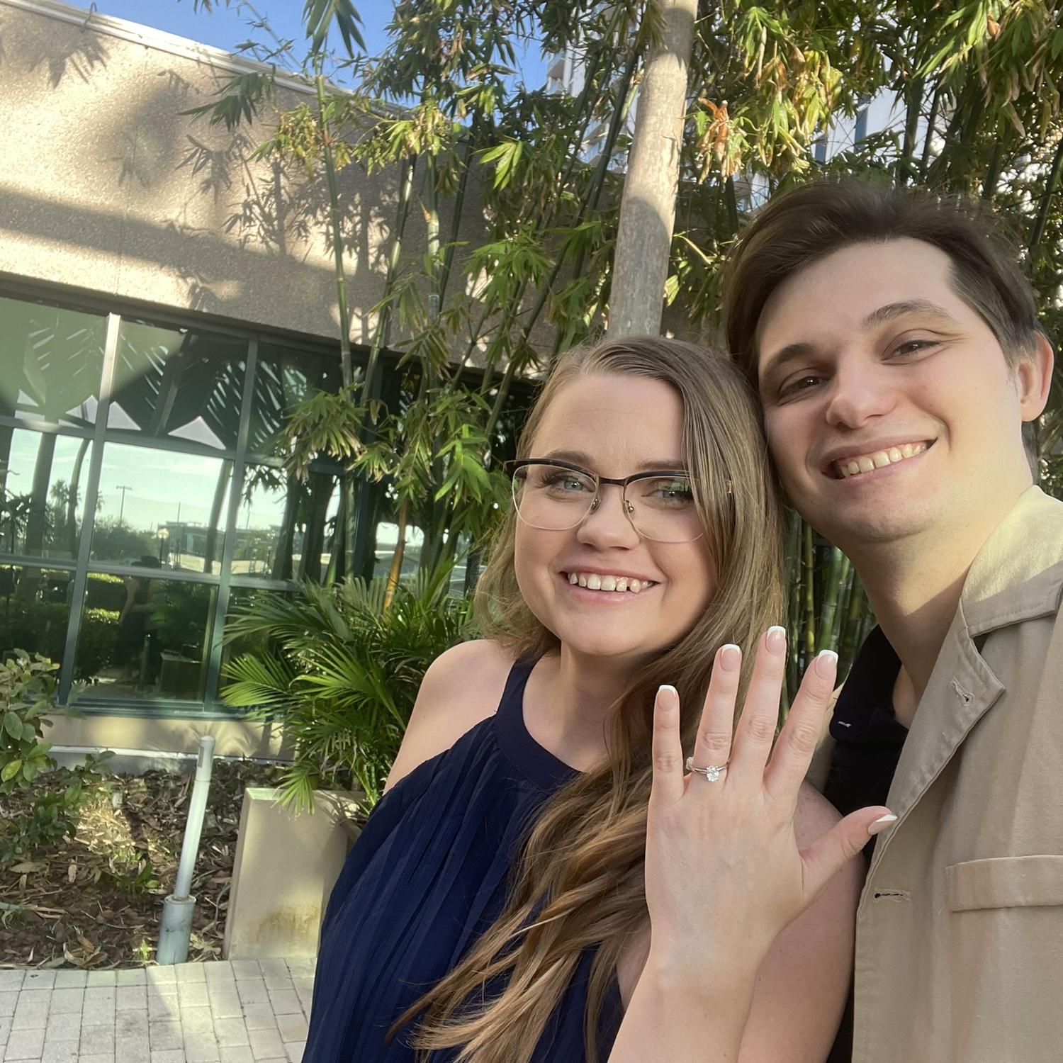 The day we got engaged! This was taken outside of the Straz Center in Tampa after Joey proposed.