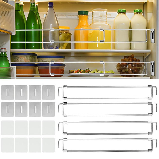 Gezen 4 Packs RV Refrigerator Bars, 12.4"-22.5" Stainless Steel RV Fridge Tension Rods, RV Secure Adjustable Bars Travel Trailer Motorhome Camper Accessories, Prevent Spills and Mess