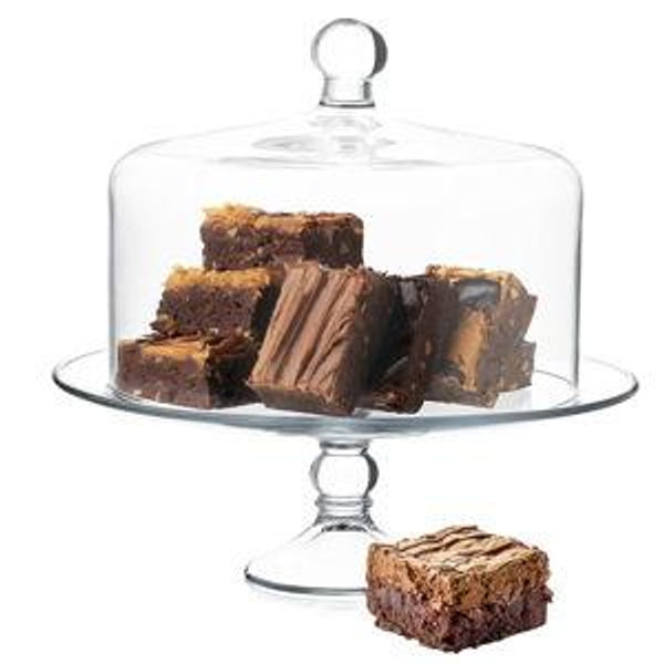 Libbey Selene Glass Cake Stand with Dome Lid, Elegant Curved Footed, Covered Cake Stand, Versatile Serving Dish for Variety of Desserts and More