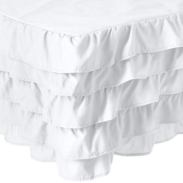 Elegant Comfort Luxurious Premium Quality 1500 Thread Count Wrinkle and Fade Resistant Egyptian Quality Microfiber Multi-Ruffle Bed Skirt - 15inch Drop, Twin, White