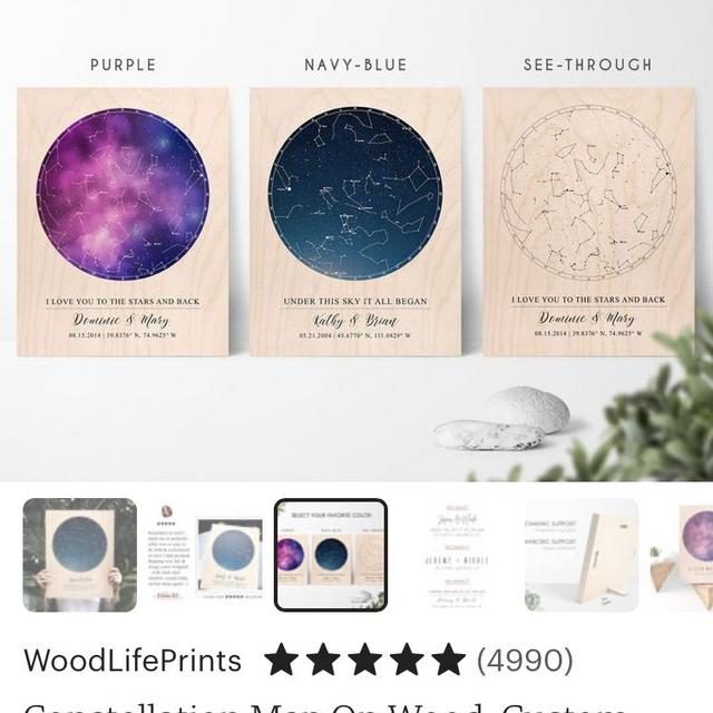 Etsy- Star Map On Wood- personalized constellation map