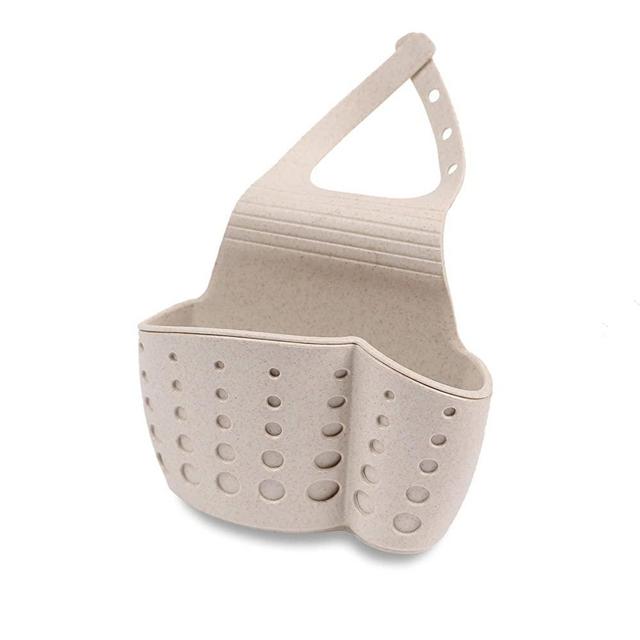 Hanleydepot sink caddy sponge holder for kitchen sink faucet hanging caddy organizer for sponge, brush, soap and towel Beige