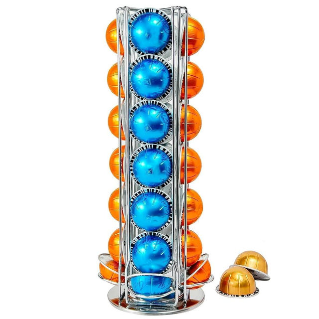 WORBIC Coffee Pod Organizer for Nespresso Vertuo, Large Compacity Coffee Pod Stand for Nespresso VertuoLine Capsule, Hold 28 Pods, Silver
