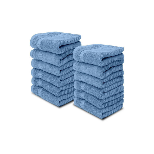 White Classic Luxury 100% Cotton Washcloths Set of 12 - 13x13" Light-Blue