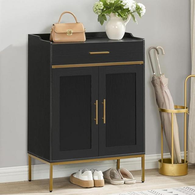 HOOBRO Shoe Storage Cabinet, Narrow Shoe Cabinet, Shoe Cabinet Storage for Entryway, Freestanding Shoe Organizer Cabinet, Shoe Rack Cabinet with Adjustable Shelves, Gold and Black DB14SC01