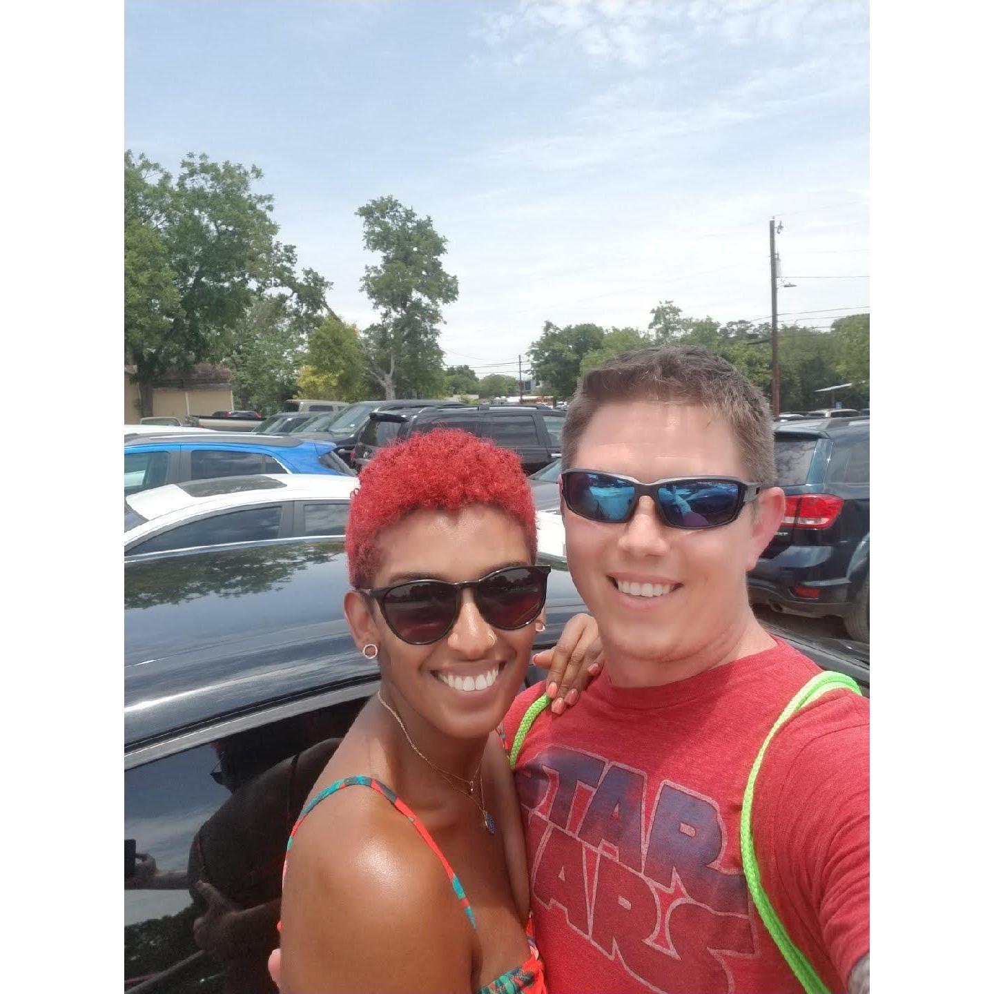 Supernew couple about to go to Schlitterbaun Waterpark (New Braunfels, July 2018)