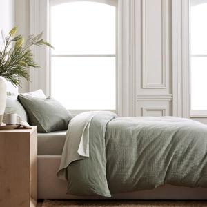 Organic Luxe Waffle Duvet Cover Set in Olive (with Shams)