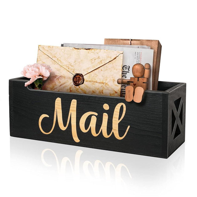 Mail Organizer Countertop, Letter Holder, Mail Tray, Mail Holder Box for Desk, Mail Basket for Counter, Mail Storage Organizer, Rustic Wooden Wall Mount