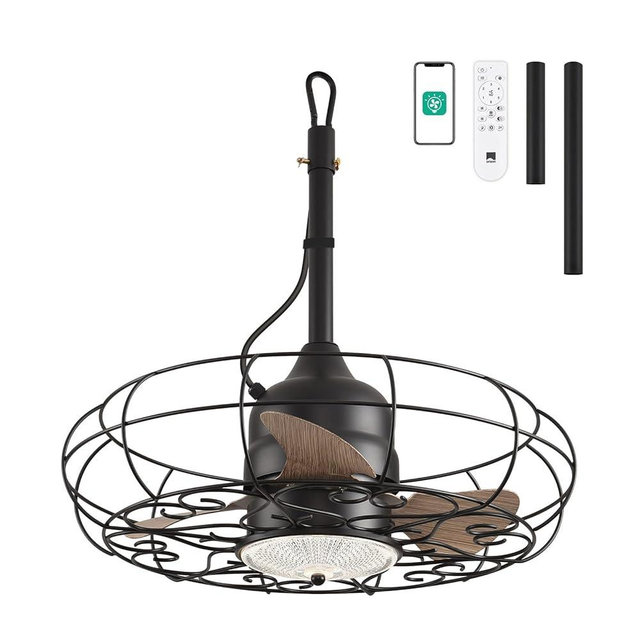 Orison Outdoor Ceiling Fans with Light, 21'' Wet Rated Outdoor Hanging Fan for Gazebo, Plug in Caged Lighting for Pergola Canopy, Hanging with Hook, 3 Color LED Light, Waterproof