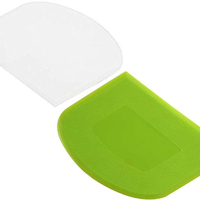 Suanyok 2 Piece Dough Scraper Bowl Scraper Bread Cream Cake Pizza Cutters Bench Scraper, Food Safety Flexible Plastic Multi-Function Kitchen Tool, White, Green