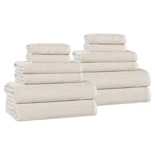 Viscose Cotton Blend Medium Weight Soft Textured Ribbed 12 Piece Towel Set, Beige - Blue Nile Mills
