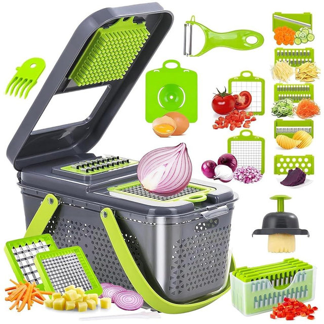 Vegetable Chopper,22-in-1 Multi-Function Food Chopper,Professional Onion Chopper with 13 Blades,Kitchen-Food Chopper with Container for Tomato,Potato,Fruits -Easy Clean & Storage (13 Blade)