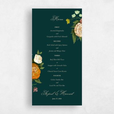 Dark Emerald, Green Wedding Menu - Eleganza
