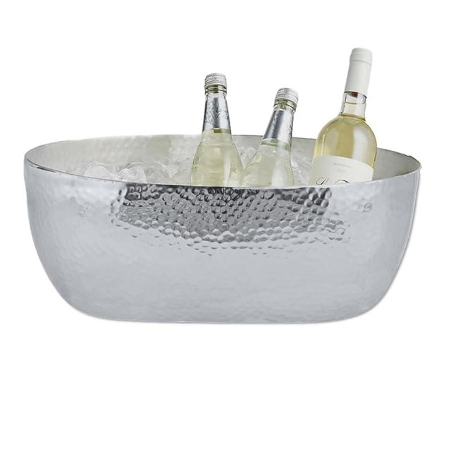 Cruiser’s Caché | 18" x 11" Aluminum Beverage Tub | Hand-Hammered Design | Polished Silver Finish | Leakproof