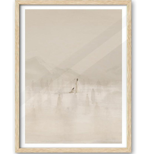 iHery Natural OAK Wood Woman Touches Jesus Framed Wall Art, 12x16 in Jesus Healing Christian Artwork Bible Verse Canvas Art, Modern Sketch Scripture Bedroom Decor, Beige Boho For Living Room 1Pack