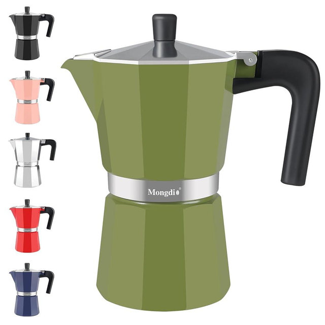 Mongdio Stovetop Espresso Maker Moka Pot, Stove Top Cuban Coffee Maker, Italian Greca Mocha Pot, 9 Espresso Cups, 15 oz - Green