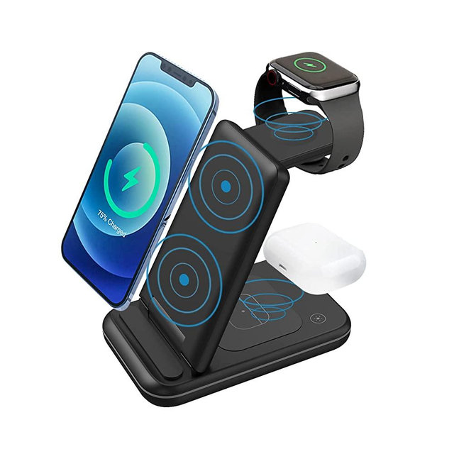 Foldable Wireless Charging Stand, 3 in 1 Fast Wireless Charger Stand Compatible with Apple iWatch SE/6/5/4, AirPods 2/Pro, Wireless Charging Station for iPhone 13/13pro/12/12pro/SE/11/11pro/11 Pro Max