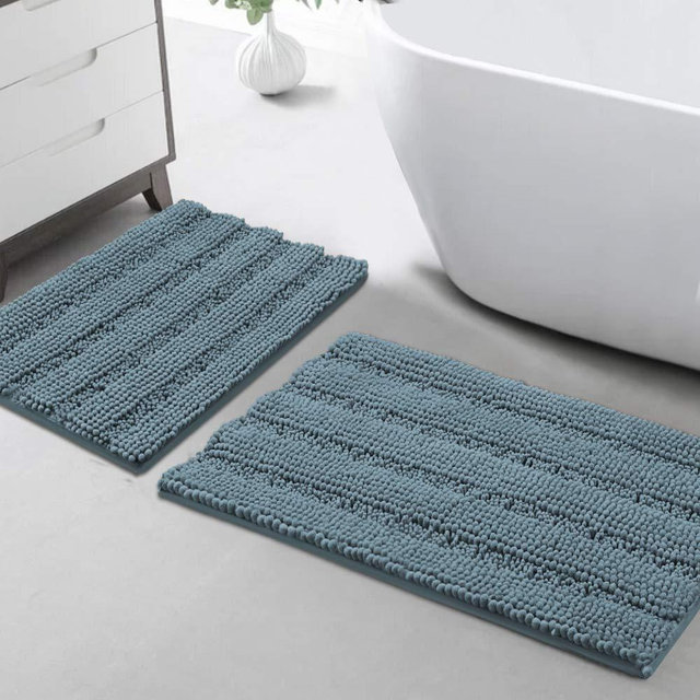 Chenille Bathroom Rugs Bath Bath Mats for Bathroom Set 2 Piece Shaggy Rugs for Bedroom Chenille Bath Rugs Non Slip Super Absorbent Washable Bath Mat Set, 20"x32"/17"x24", Stone Blue