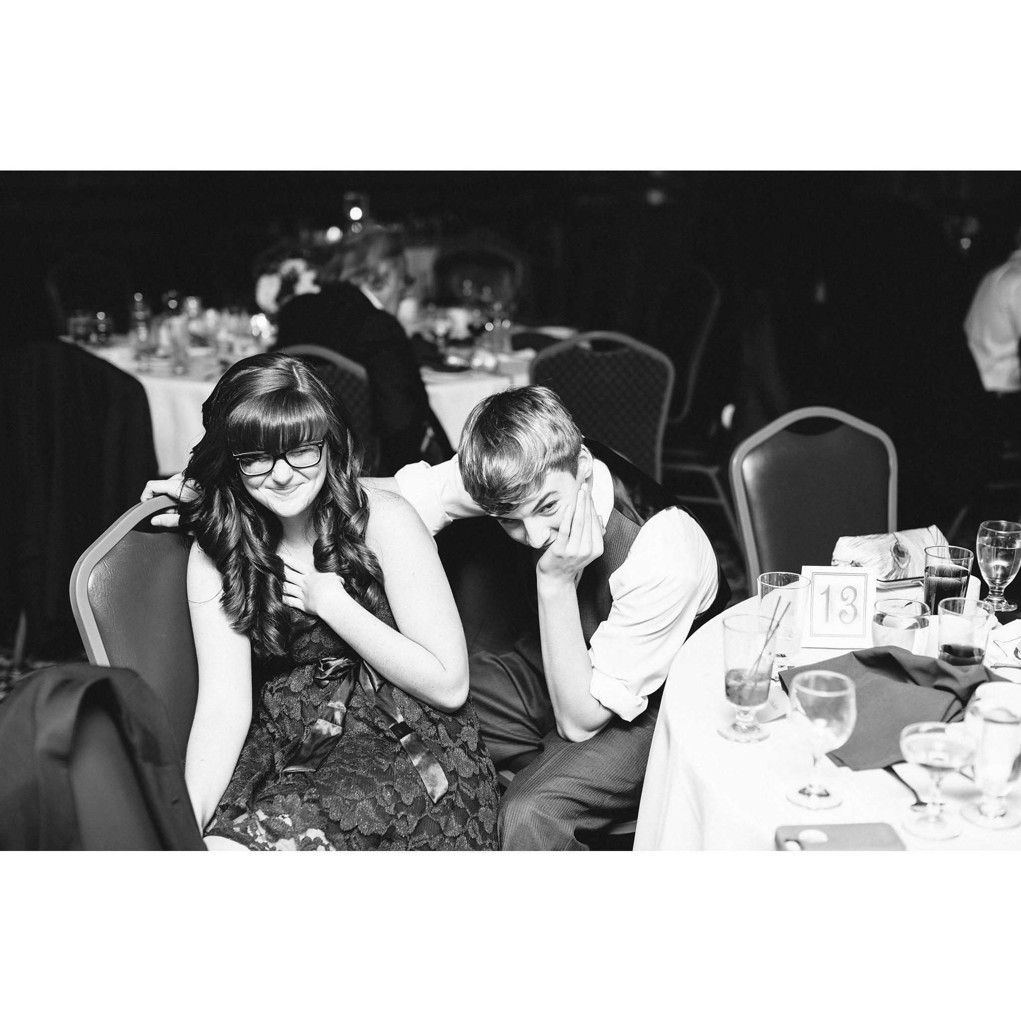 Us awkwardly watching other people dance because we were too nervous to dance in front of each other, Damon and Erica's Wedding September 2013