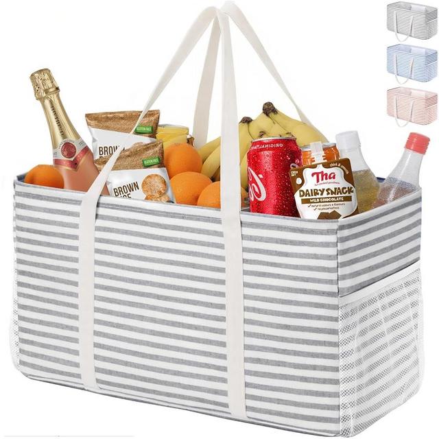 Lifewit Extra Large Tote Bag, Reusable Grocery Bags with Metal Wire Frame and Handles, Standing Utility Foldable Shopping Bags for Storage, Picnics, Beach, Pool, Laundry, Car, Camping, 1 Pack, Grey