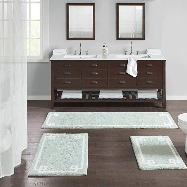 Madison Park Evan 100% Cotton Medium Pile Tufted Ultra Soft Water Absorbent-Fast Drying Washable Bath Mat, Luxury Solid Color Rugs for Tub, Shower Room, and Bathroom, 20x30, Seafoam