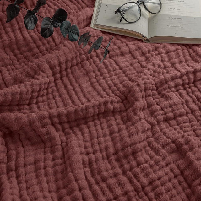Comfy Cubs Queen Muslin Blanket, Extra Large Size 90” x 90”, 6 Layer Cooling Cotton Softness, Breathable & Warm Throw for Bedroom, Living Room Couch (Wine, Queen - Muslin)