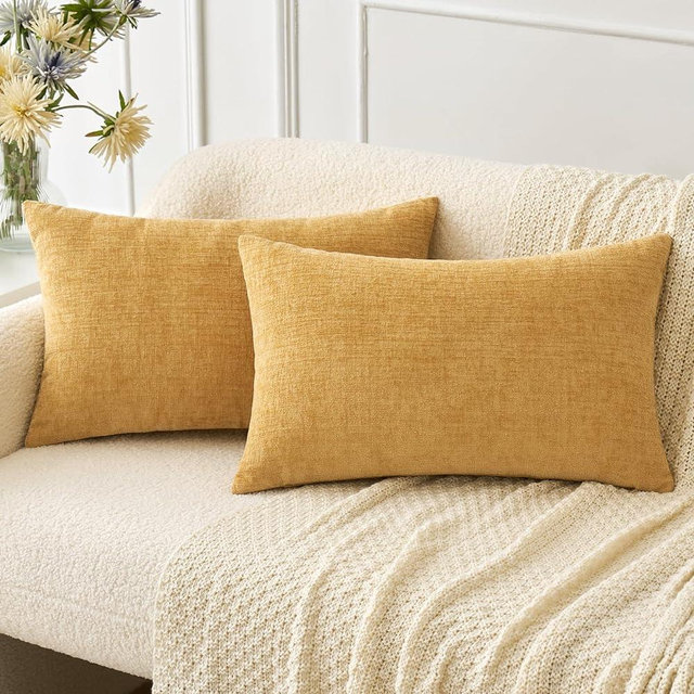 MIULEE Pack of 2 Fall Couch Throw Pillow Covers 12x20 Inch Soft Gold Chenille Pillow Covers for Sofa Living Room Solid Dyed Pillow Cases