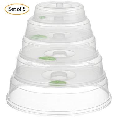 Set of 5 Microwave Plate Covers with Adjustable Steam Vents; Microwave Splatter Covers