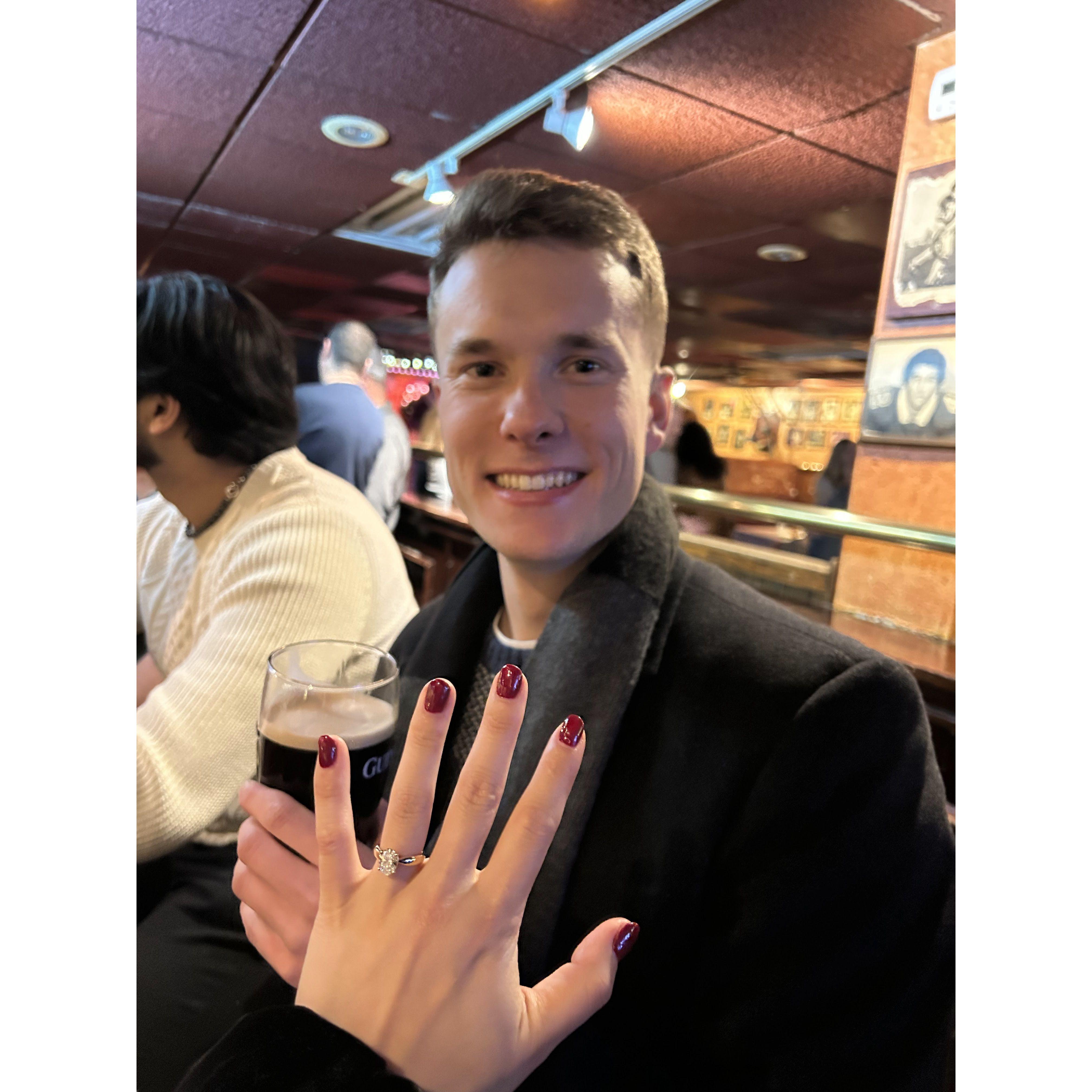 Celebratory Guinness after saying 'yes'!