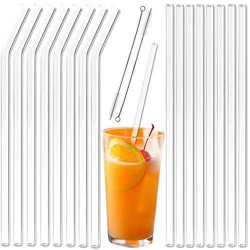 Youngever 16+2 Pack Reusable Glass Straws Assortment, 9 inches x 10 mm, Straight and Bent, Eco Friendly with Brush, Clear Color