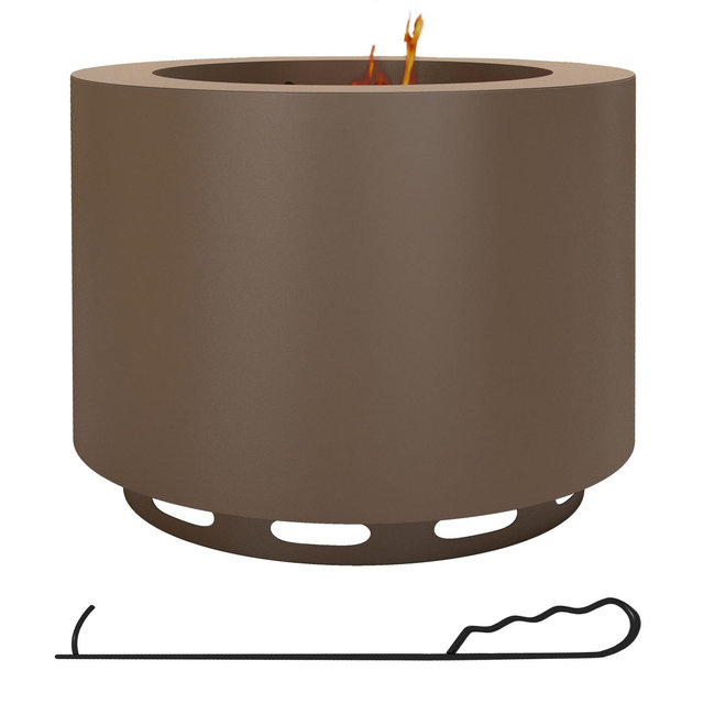 Outsunny Smokeless Fire Pit, 19" Wood Burning Firepit with Poker, Steel, Bronze