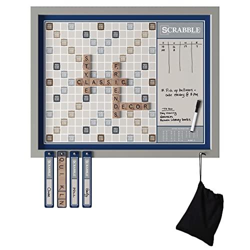 Deluxe Magnetic Scrabble | Mounts to Your Wall | Family Crossword Board Game with Message Board