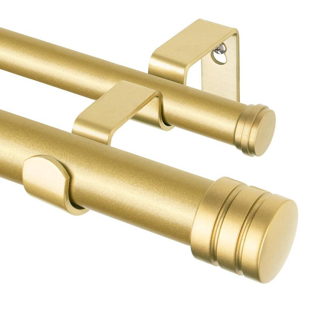 TONIAL1 Inch Double Curtain Rods 72 to 144 Inch (6 to 12 ft), Heavy Duty Decorative Drapery Rod for Windows 69 to 140 Inch (5.75 to 11.7 ft) with Classic Cap Finial, Gold