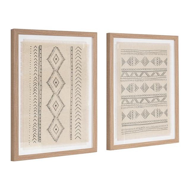 Kate and Laurel Samori Transitional Two-Piece Framed Textile Art Set, 16 x 20, Natural, Modern Printed Linen Shadow Box for Use as Gallery Wall Decor or Tribal Wall Art Set