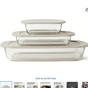 Amazon Basics Glass Baking Dishes with BPA-Free Lids, 6-Piece Bakeware Set, Borosilicate Glass, Oven-Safe up to 752°F, Non-Slip and Stackable, Dishwasher-Safe, Linen Gray
