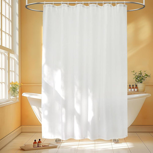 Seenus 74 inch Long Cloth Shower Curtain Liner with 3 Weighted Magnets, 72'' x 74'' Waterproof Fabric Shower Liner Washable, Neutral White Lightweight Bathroom Shower Curtain Hotel Quality