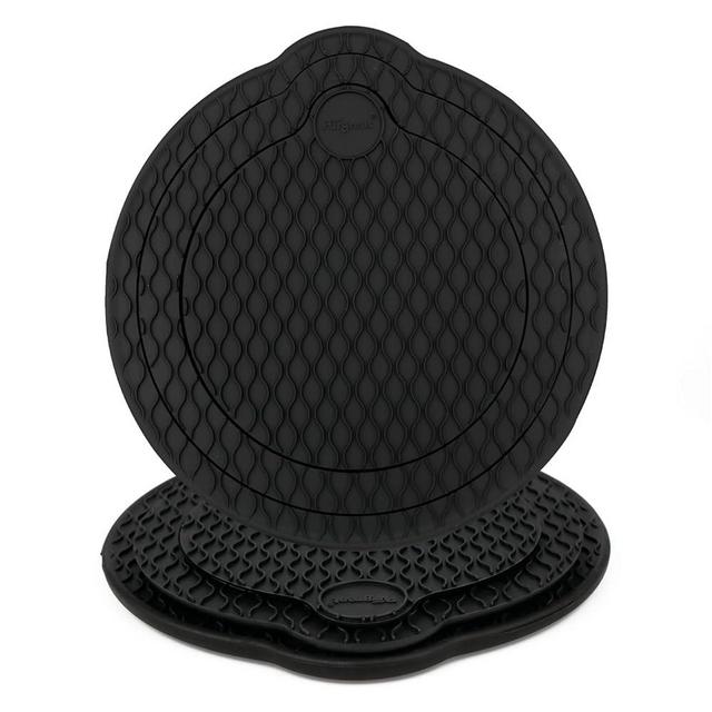 3-in-1 Silicone Trivet Mat Hot Pads for Kitchen Stackable, Heat Resistant 450°F (230°C), 10"x0.5" Trivets for Hot Pots and Pans Hot Dishes, Non-Slip & Non-Stick Place Mat for Table Protecting, Black