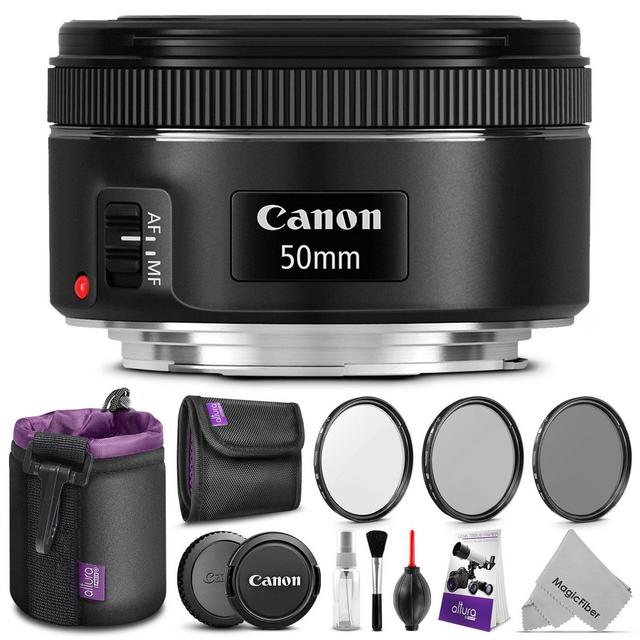 Canon EF 50mm f/1.8 STM Lens w/ Essential Photo Bundle - Includes: Altura Photo UV-CPL-ND4, Neoprene Lens Pouch, Camera Cleaning Set
