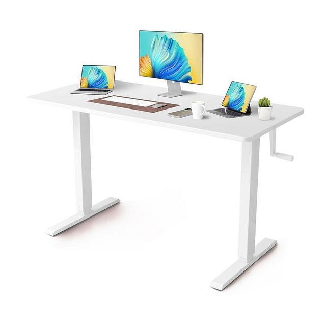 Win Up Time Whole Piece DeskTop Manual Standing Desk Adjustable Height- Crank Stand Up Desk, Sit Stand Desk with Frame Computer Desk 48 x 24 Inch