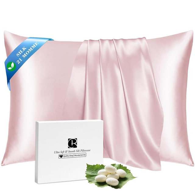 Ravmix Silk Pillow Cases with Zipper, 21momme Mulberry Silk Pillowcase for Hair Skin Health, Soft Smooth Breathable Cool Pillow Cover for Beauty Sleep with Gift Box 1PC(King 20"x36", Soft Pink)