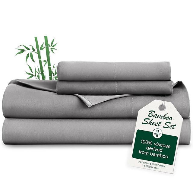 Love's cabin Queen Sheet Set, Cooling Sheets for Queen Size Bed Set, 100% Rayon Derived from Bamboo, Breathable & Soft Deep Pocket Up to 16", Hotel Luxury Silky Bedding Sheets, Grey