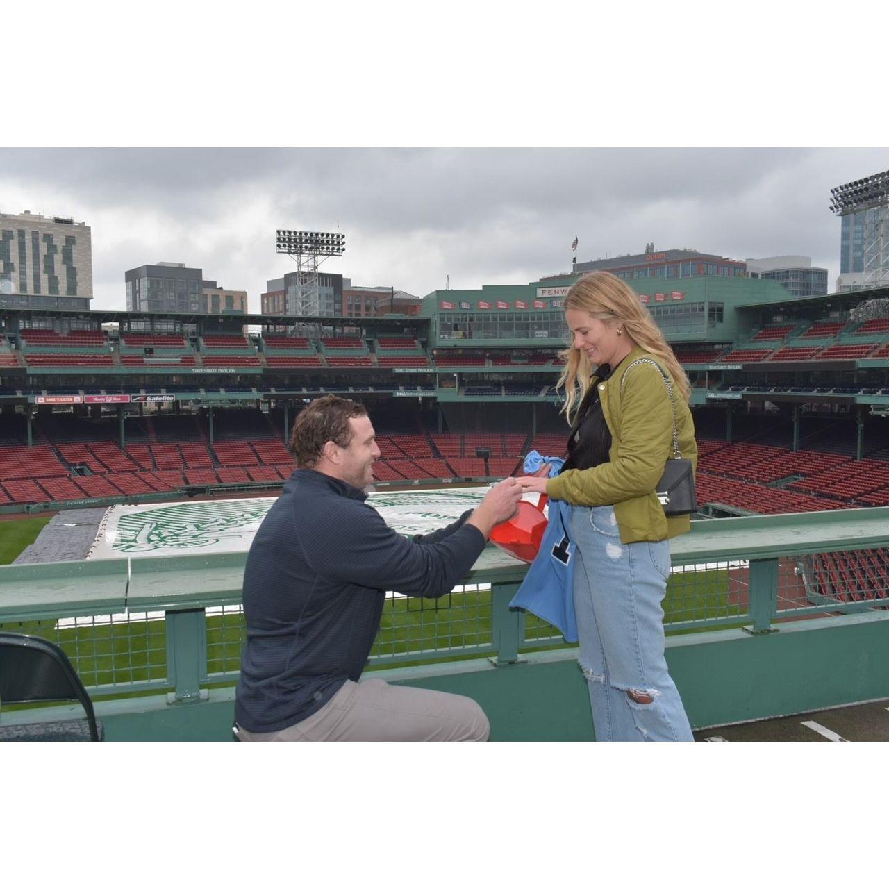 On our fourth anniversary Frazer PROPOSED at Fenway Park in Boston