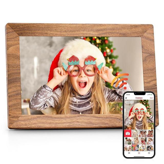 Frameo 10.1" Digital Picture Frame with 32GB Memory WiFi Electronic Photo Frame Wood 1280 x 800 IPS Touch Screen Auto-Rotate Slideshow Wall Mountable Share Photos/Video Remotely Anywhere
