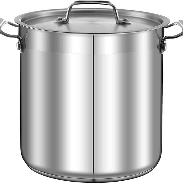 Stainless Steel Cookware Stockpot - 20 Quart, Heavy Duty Induction Pot, Soup Pot With Stainless Steel, Lid, Gas, Induction, Ceramic, Glass and Halogen Cooktops Compatible - NCSPT20Q