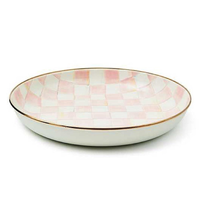 MACKENZIE-CHILDS Enamel Abundant Bowl, Serving Bowl or Fruit Bowl for Display, 13-Cup Capacity, Pink-and-White Rosy Check