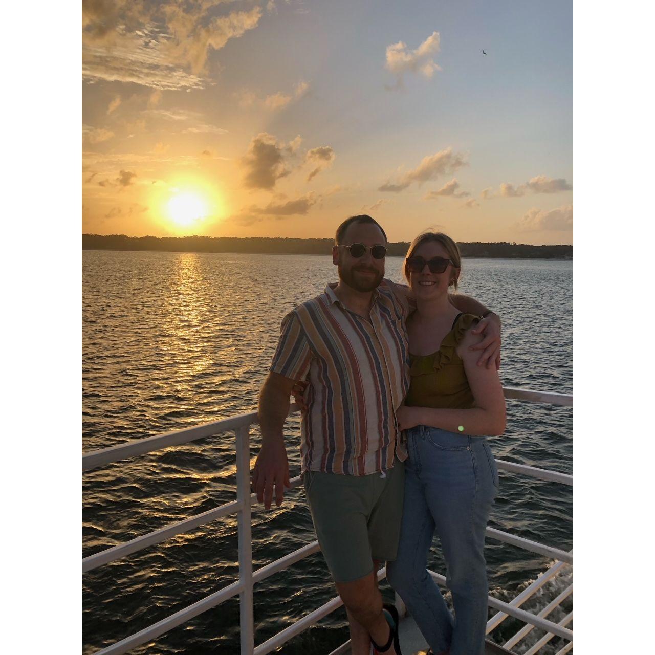 Sunset boat cruise in Hilton Head.